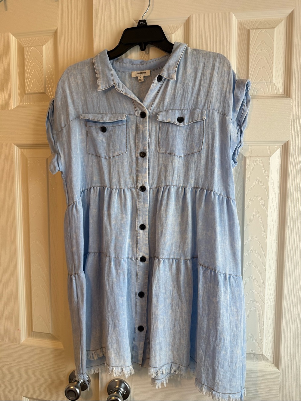 Umgee Light Blue Tiered Button-Front Mini Dress
